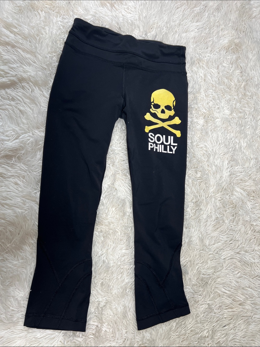 Lululemon Black Leggings with Yellow Skull Graphic size s